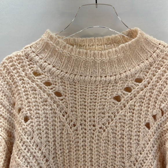 LOFT Pointelle Mock Neck Sweater Pastel Pink 481735 acrylic nylon alpaca Small - Picture 3 of 10